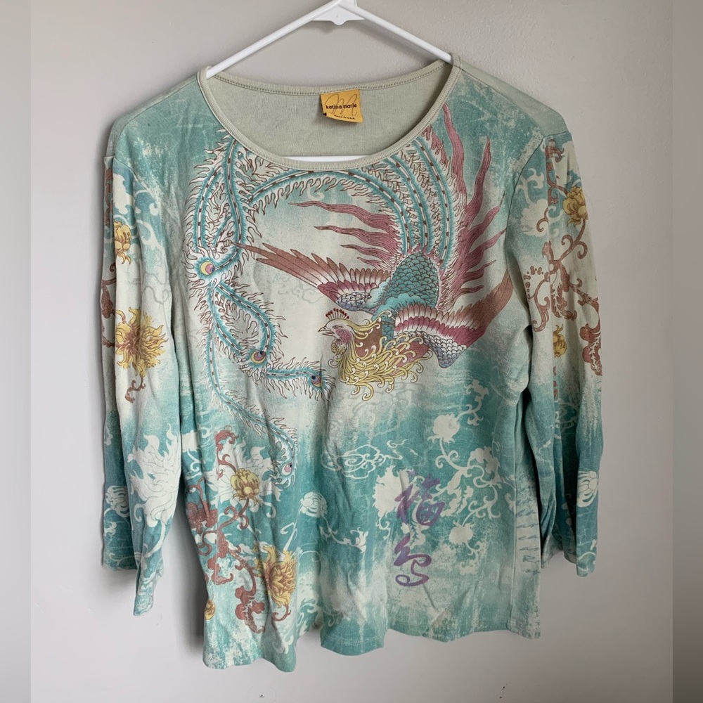 Katina Marie Y2K Large 3/4 Sleeve Gem Embellished Top